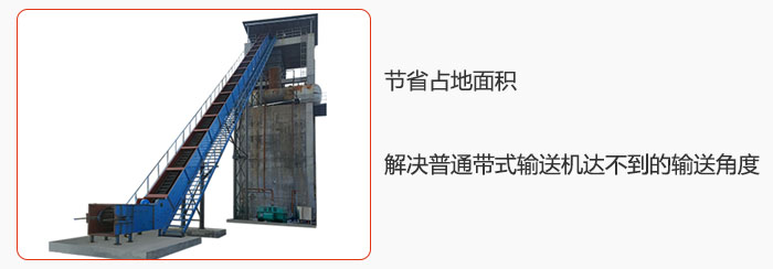 節(jié)省占地面積，解決普通帶式輸送機(jī)達(dá)不到的輸送角度。